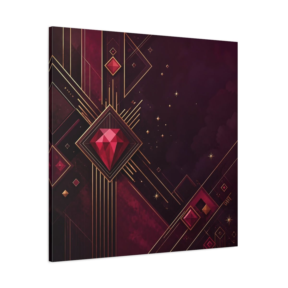 Abstract Red Gems Burgundy Gold Canvas Print – Luxury Decor for Living Room, Above Fireplace - YesArtYes