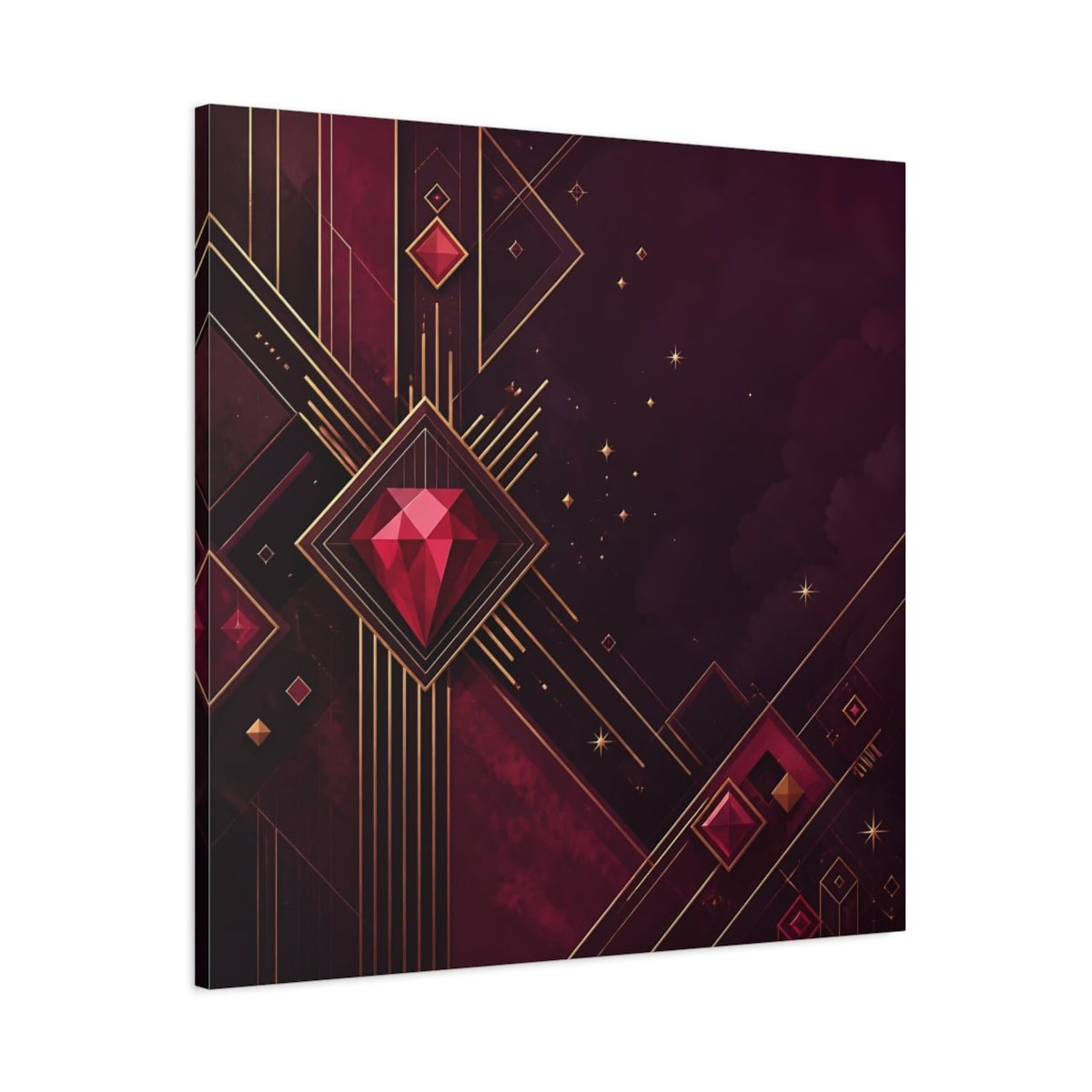 Abstract Red Gems Burgundy Gold Canvas Print – Luxury Decor for Living Room, Above Fireplace - YesArtYes