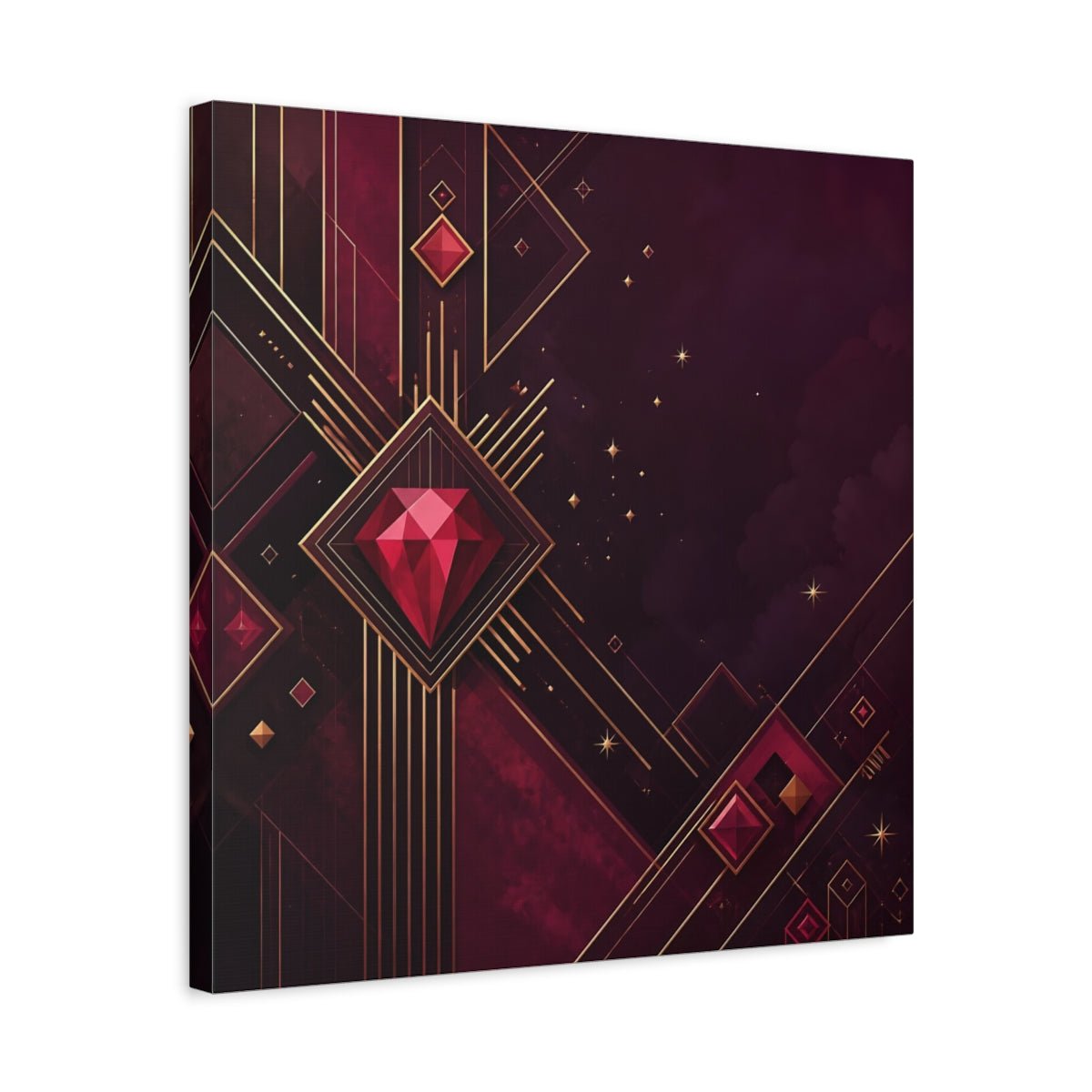 Abstract Red Gems Burgundy Gold Canvas Print – Luxury Decor for Living Room, Above Fireplace - YesArtYes