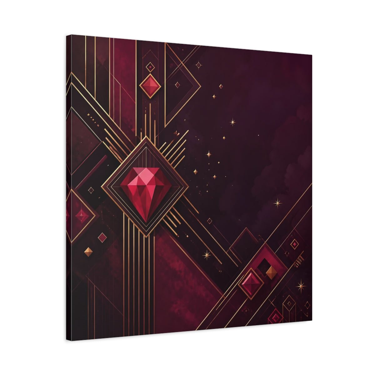 Abstract Red Gems Burgundy Gold Canvas Print – Luxury Decor for Living Room, Above Fireplace - YesArtYes