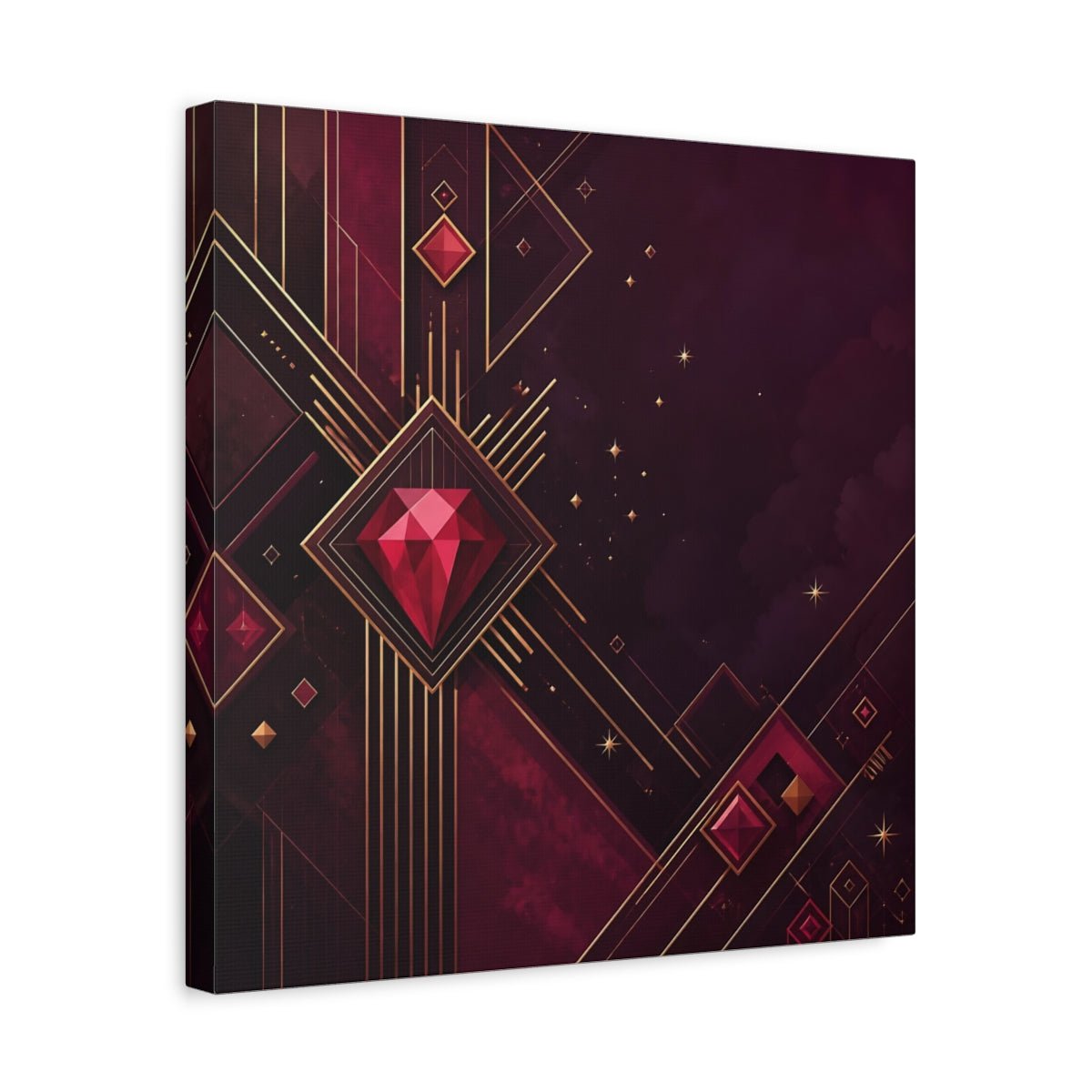 Abstract Red Gems Burgundy Gold Canvas Print – Luxury Decor for Living Room, Above Fireplace - YesArtYes
