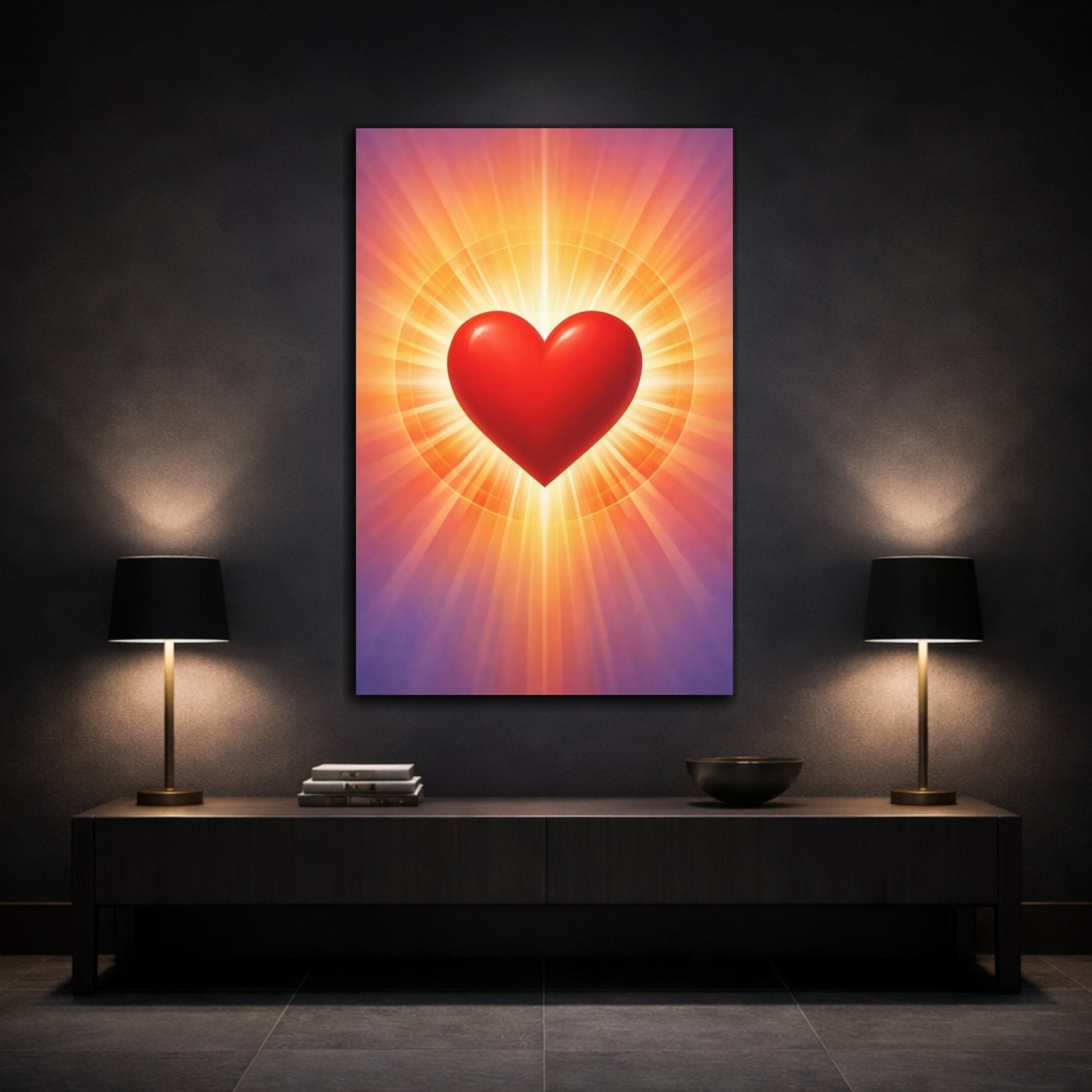 Abstract Red Heart Radiant Art - Canvas Wall Art Print - YesArtYes
