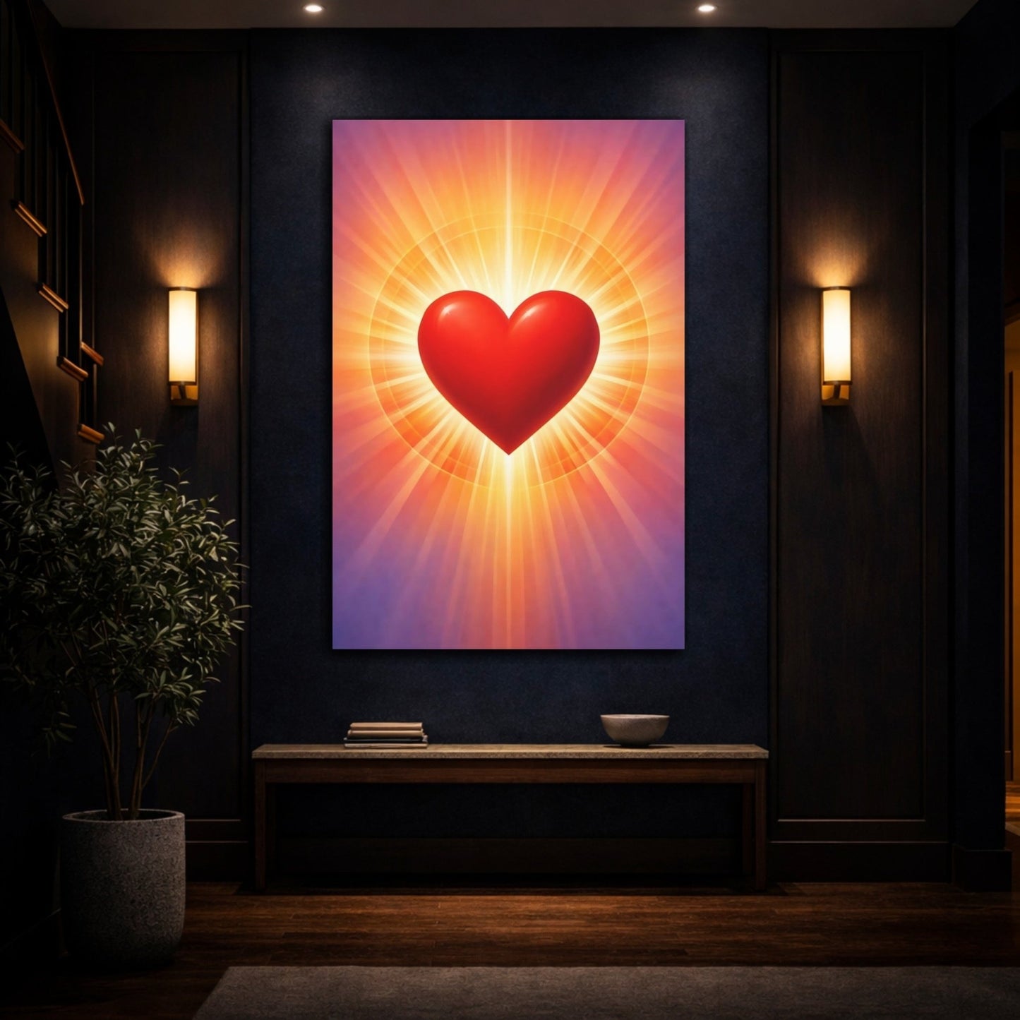 Abstract Red Heart Radiant Art - Canvas Wall Art Print - YesArtYes