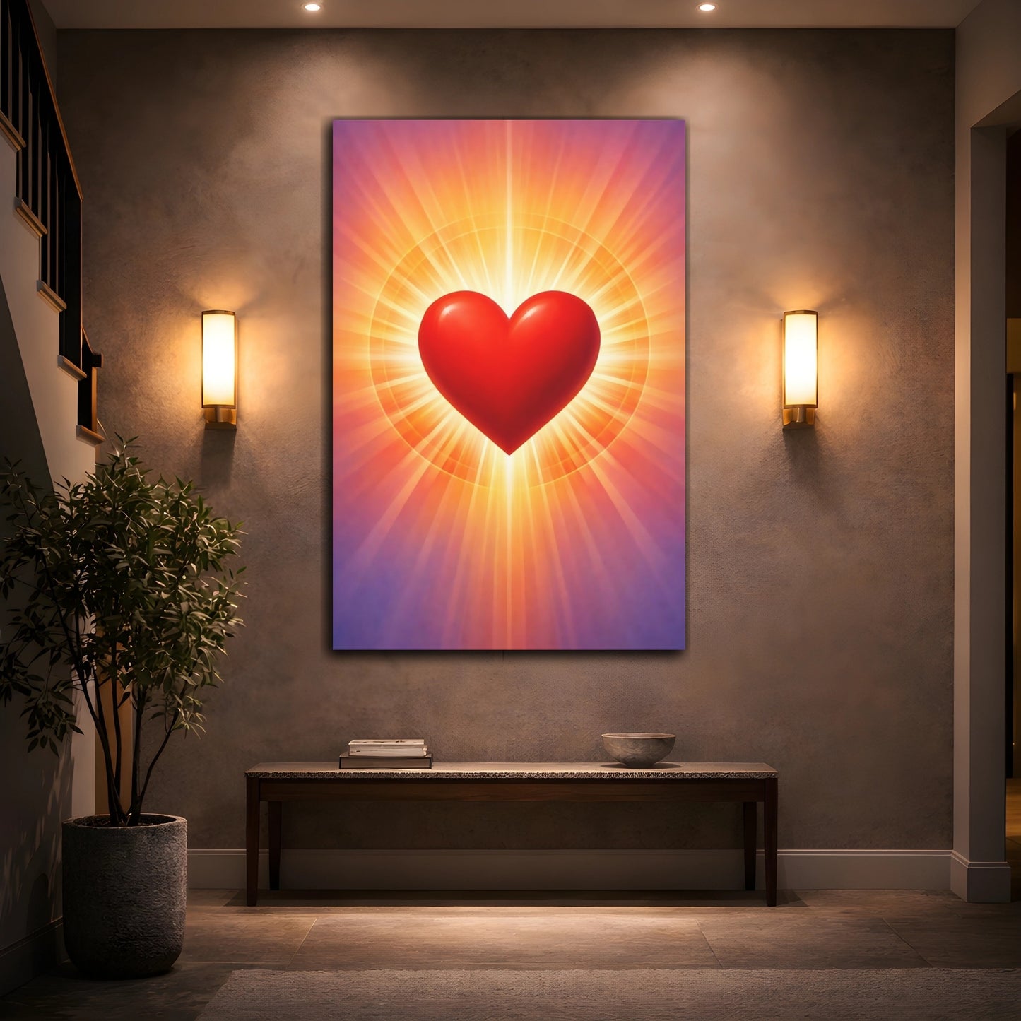 Mockup 3. Abstract Red Heart Radiant Heart Art shown as stretched canvas wall art