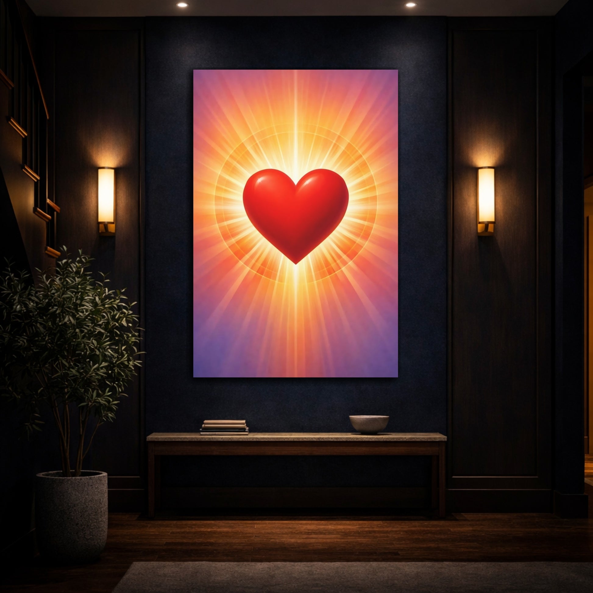 Mockup 4. Abstract Red Heart Radiant Heart Art shown as stretched canvas wall art