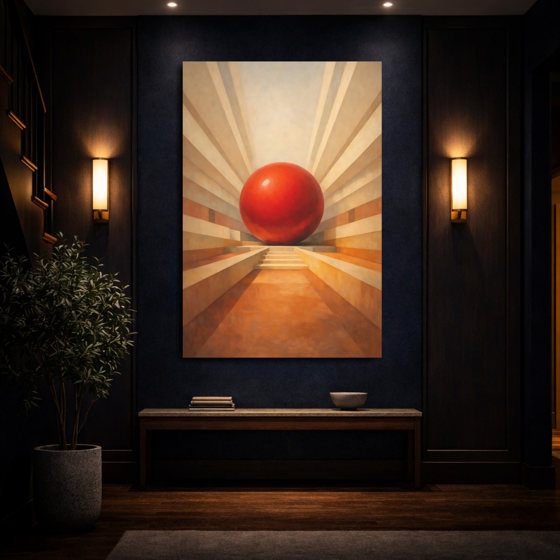 Mockup 3. Abstract Red Sphere Red Sphere Abstract shown as stretched canvas wall art