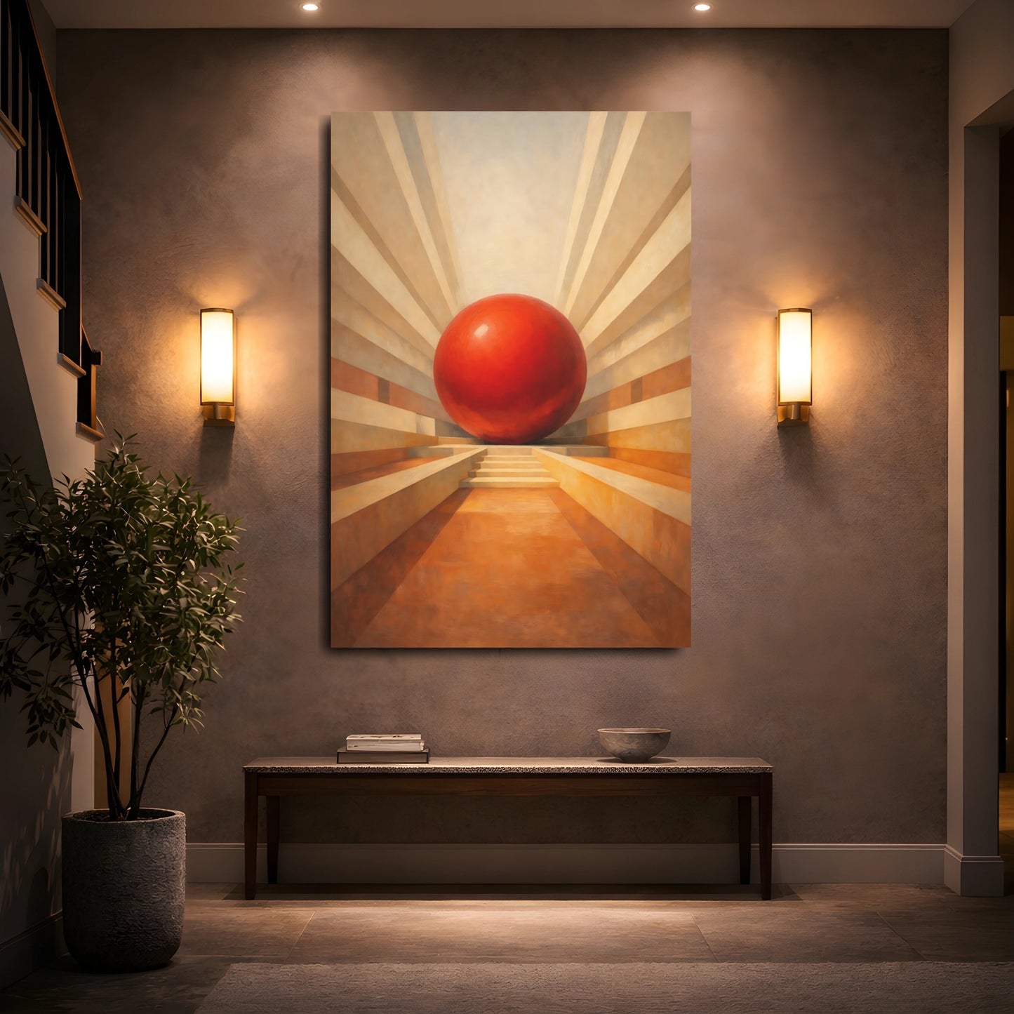 Mockup 4. Abstract Red Sphere Red Sphere Abstract shown as stretched canvas wall art