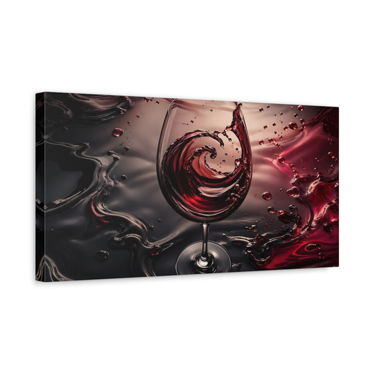 Side Mockup 3. Abstract Red Wine Red And Black shown as stretched canvas wall art