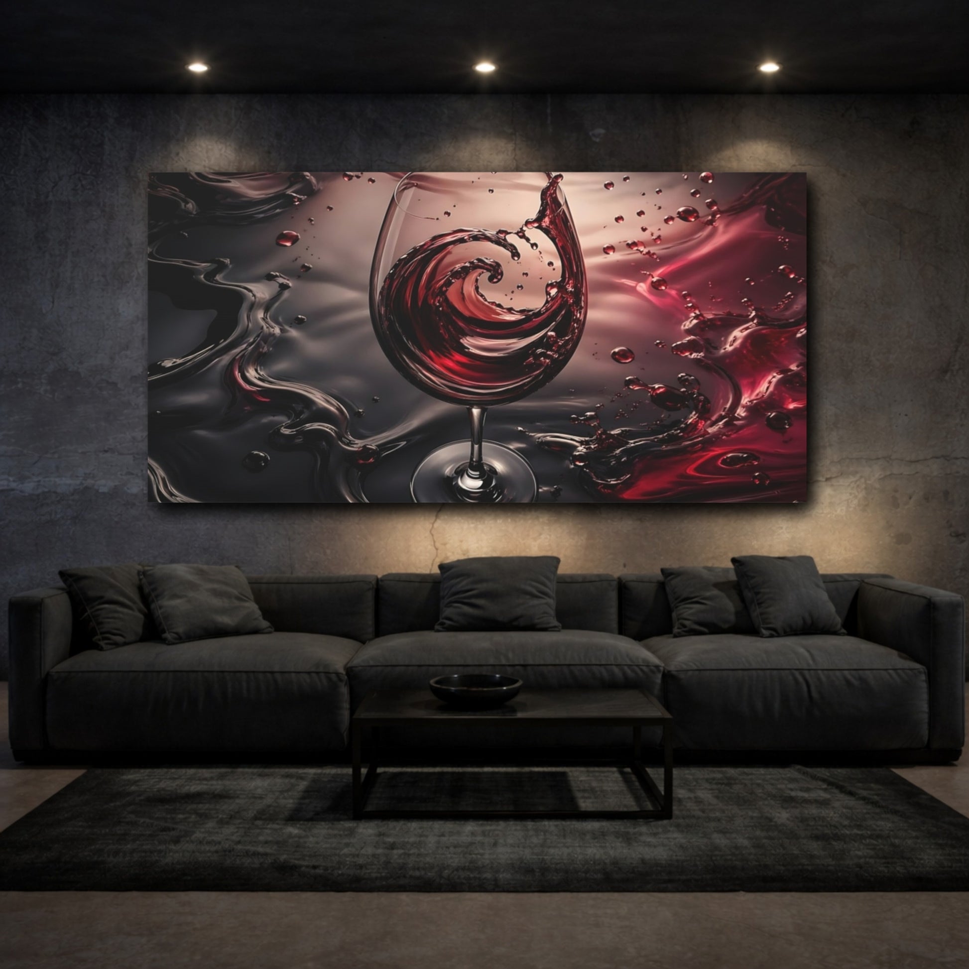 Mockup 2. Abstract Red Wine Red And Black shown as stretched canvas wall art