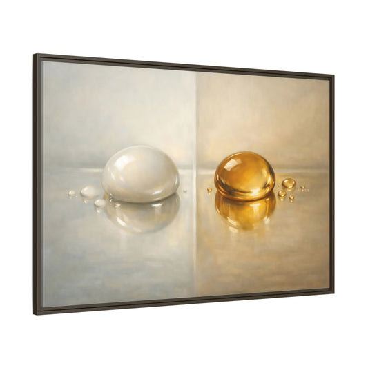 Main Mockup. Abstract Reflective Domes Gold Silver Abstract shown as stretched canvas wall art