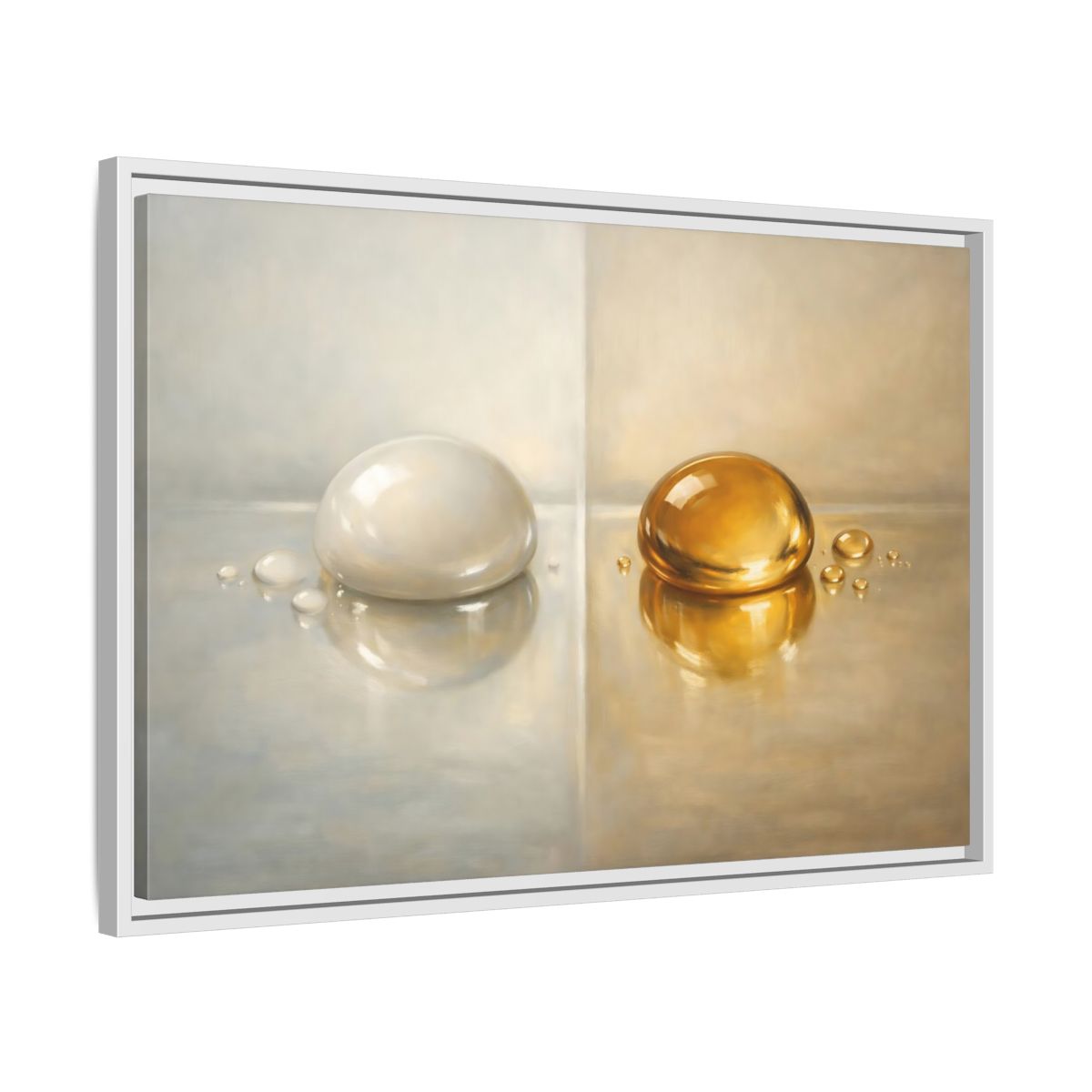 Side Mockup 10. Abstract Reflective Domes Gold Silver Abstract shown as stretched canvas wall art