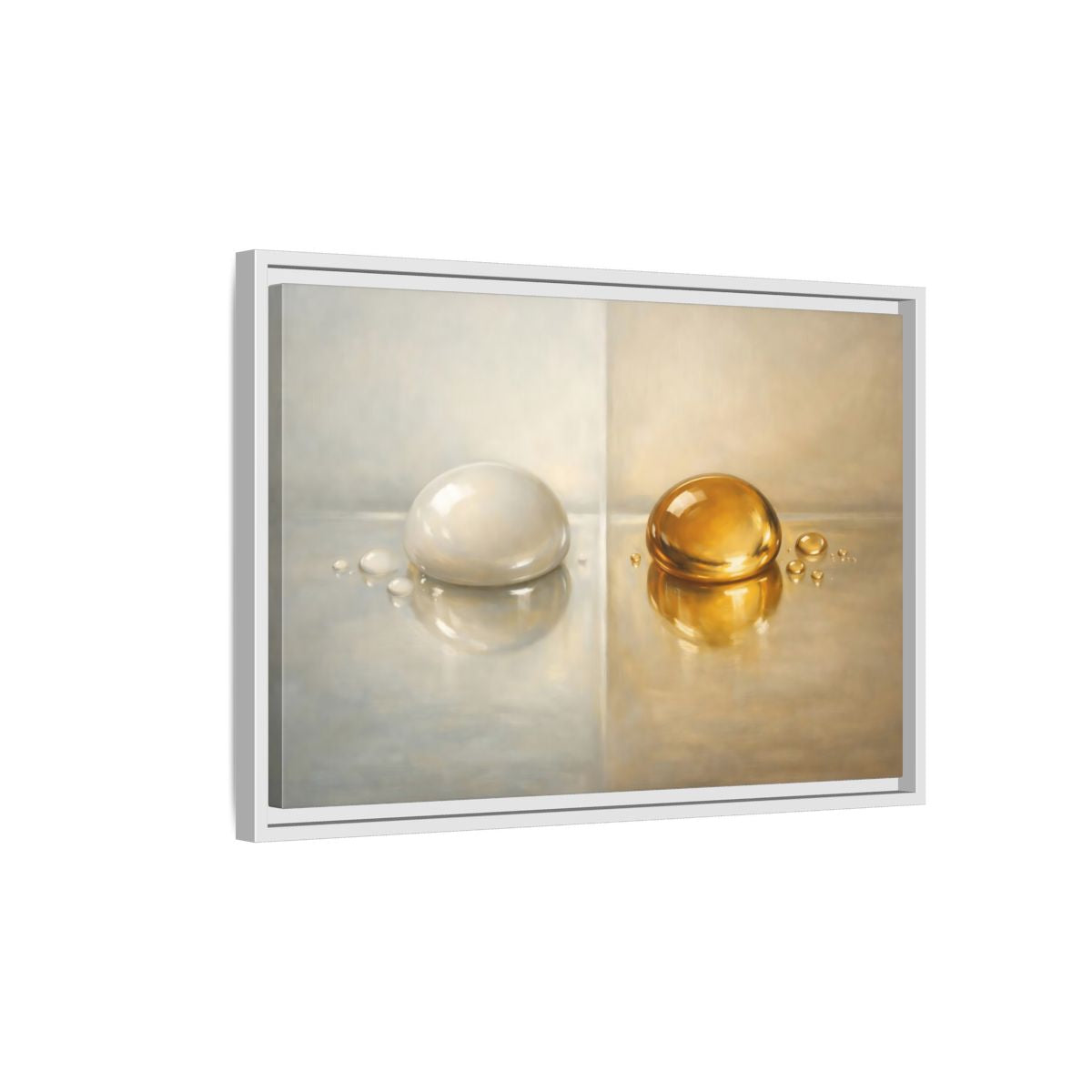 Side Mockup 1. Abstract Reflective Domes Gold Silver Abstract shown as stretched canvas wall art