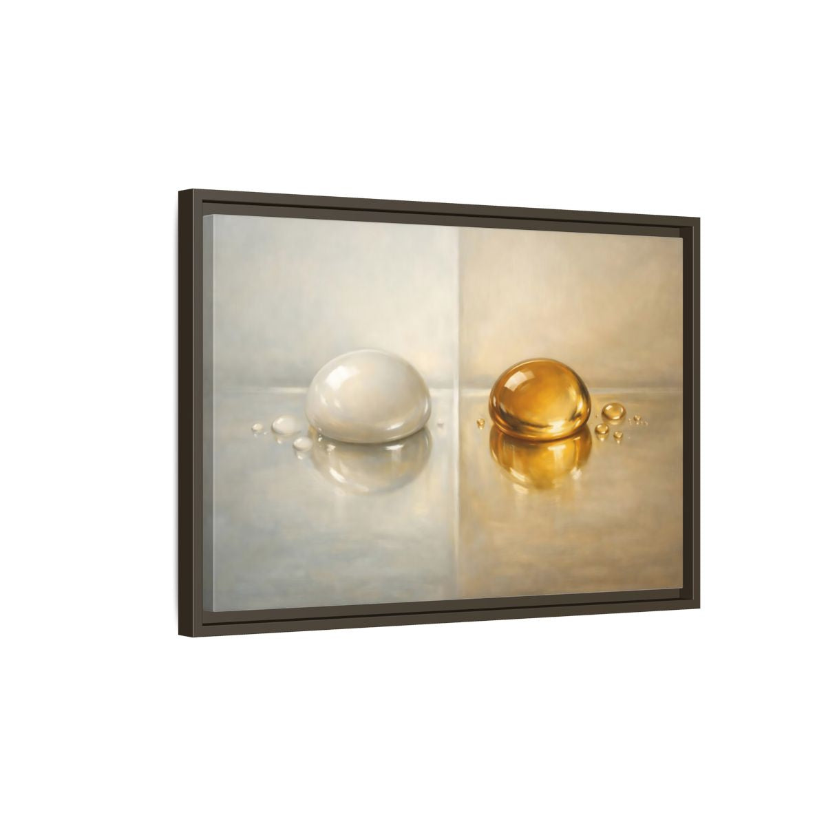 Side Mockup 2. Abstract Reflective Domes Gold Silver Abstract shown as stretched canvas wall art