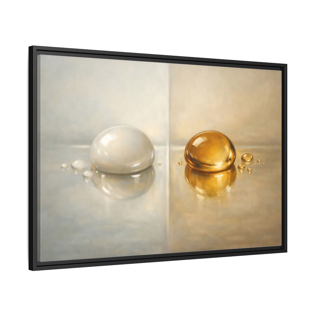 Side Mockup 13. Abstract Reflective Domes Gold Silver Abstract shown as stretched canvas wall art