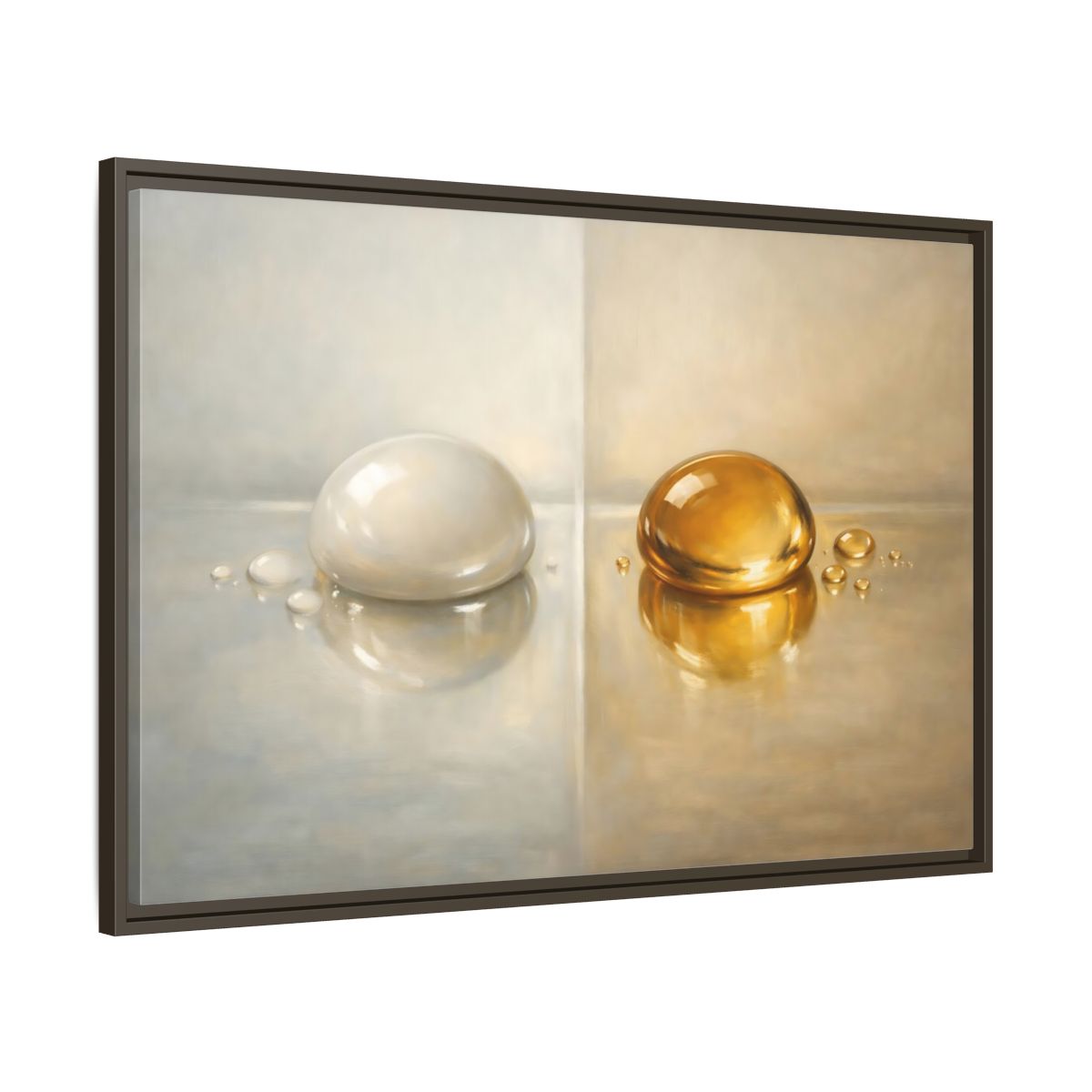 Side Mockup 9. Abstract Reflective Domes Gold Silver Abstract shown as stretched canvas wall art