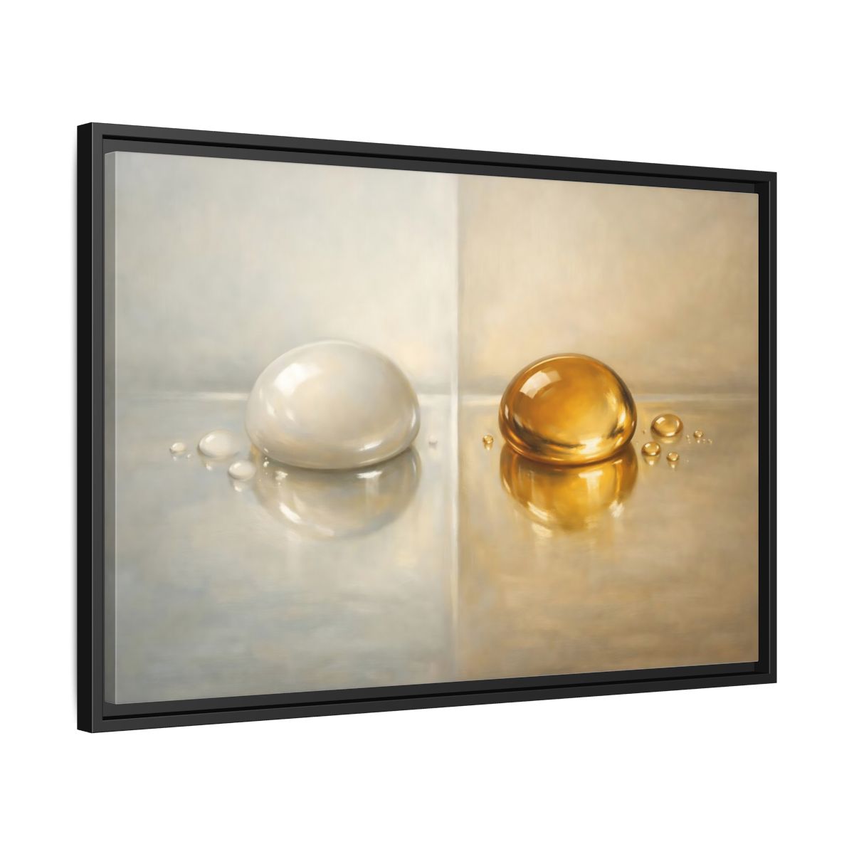 Side Mockup 14. Abstract Reflective Domes Gold Silver Abstract shown as stretched canvas wall art