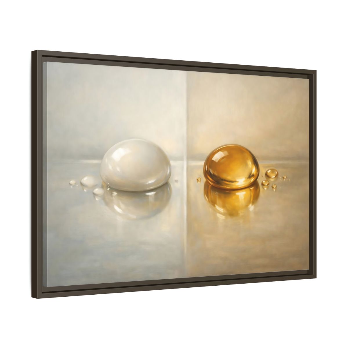 Side Mockup 11. Abstract Reflective Domes Gold Silver Abstract shown as stretched canvas wall art