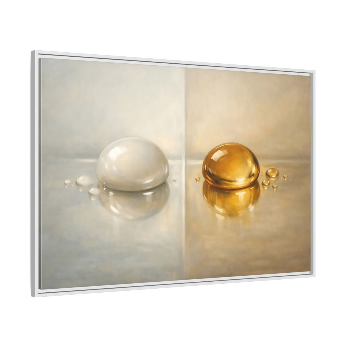 Side Mockup 7. Abstract Reflective Domes Gold Silver Abstract shown as stretched canvas wall art