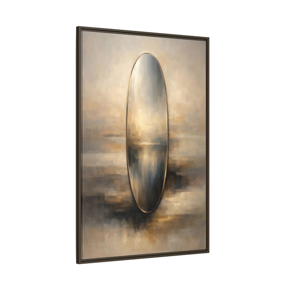 Abstract Reflective Oval Gold - Framed Canvas Wall Art Print - YesArtYes