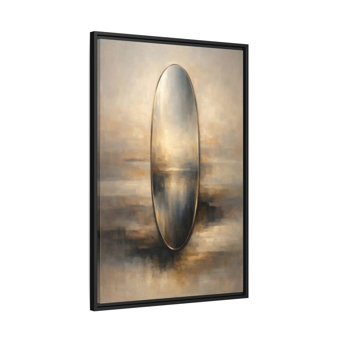Abstract Reflective Oval Gold - Framed Canvas Wall Art Print - YesArtYes