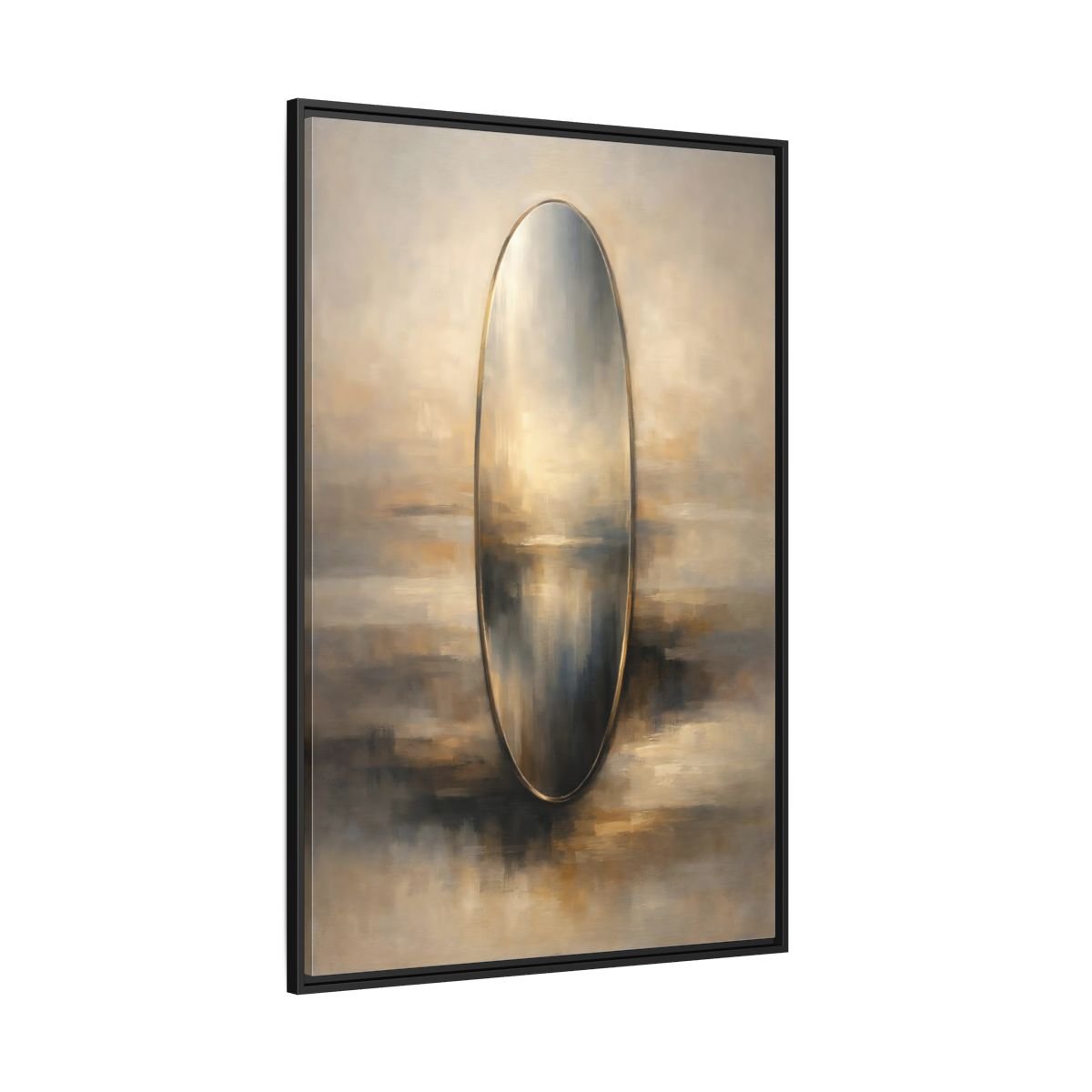 Abstract Reflective Oval Gold - Framed Canvas Wall Art Print - YesArtYes