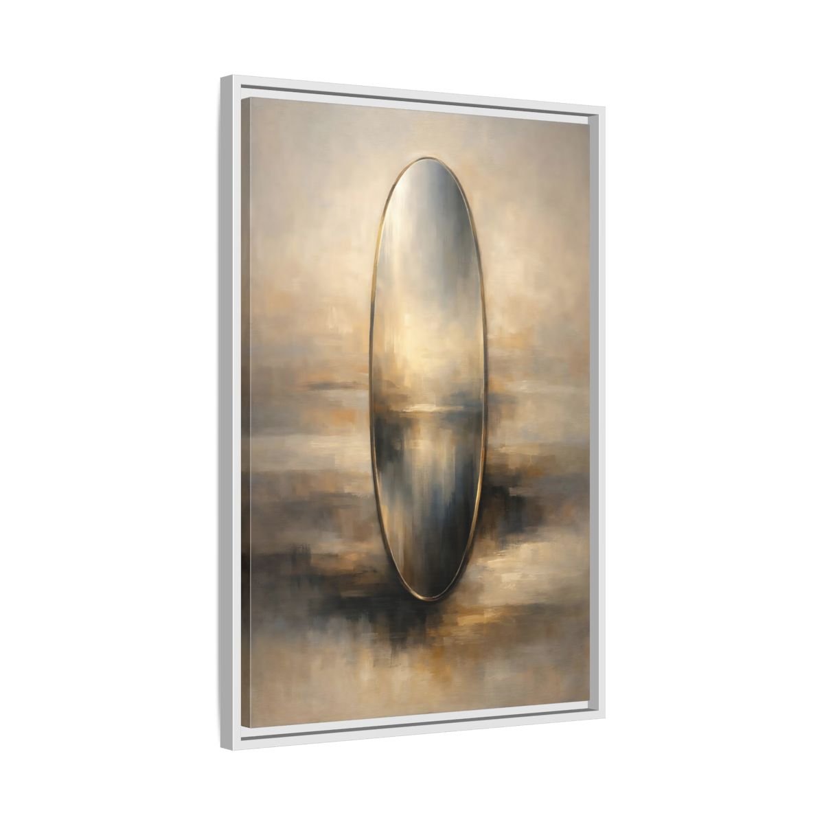 Abstract Reflective Oval Gold - Framed Canvas Wall Art Print - YesArtYes