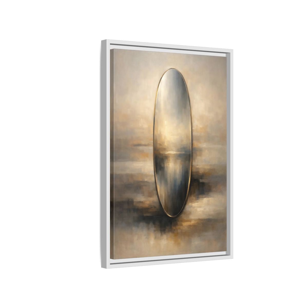 Abstract Reflective Oval Gold - Framed Canvas Wall Art Print - YesArtYes