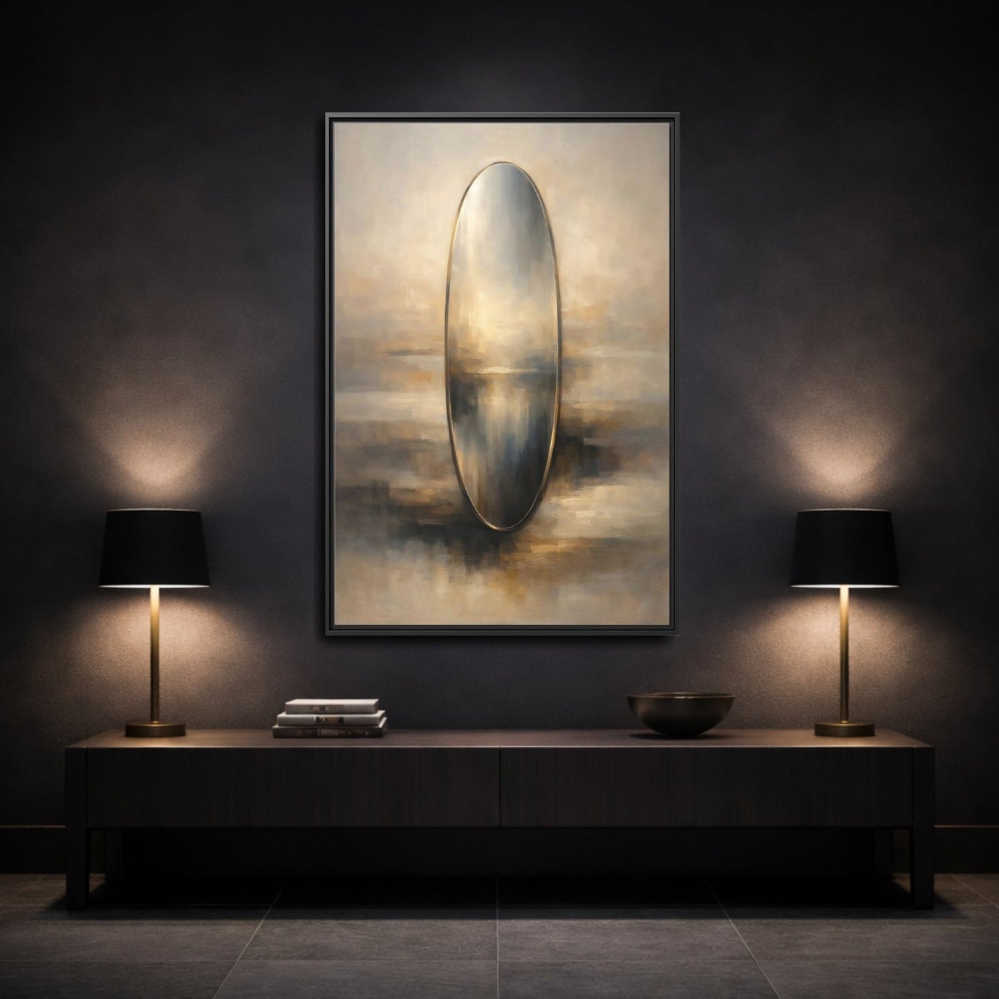 Abstract Reflective Oval Gold - Framed Canvas Wall Art Print - YesArtYes