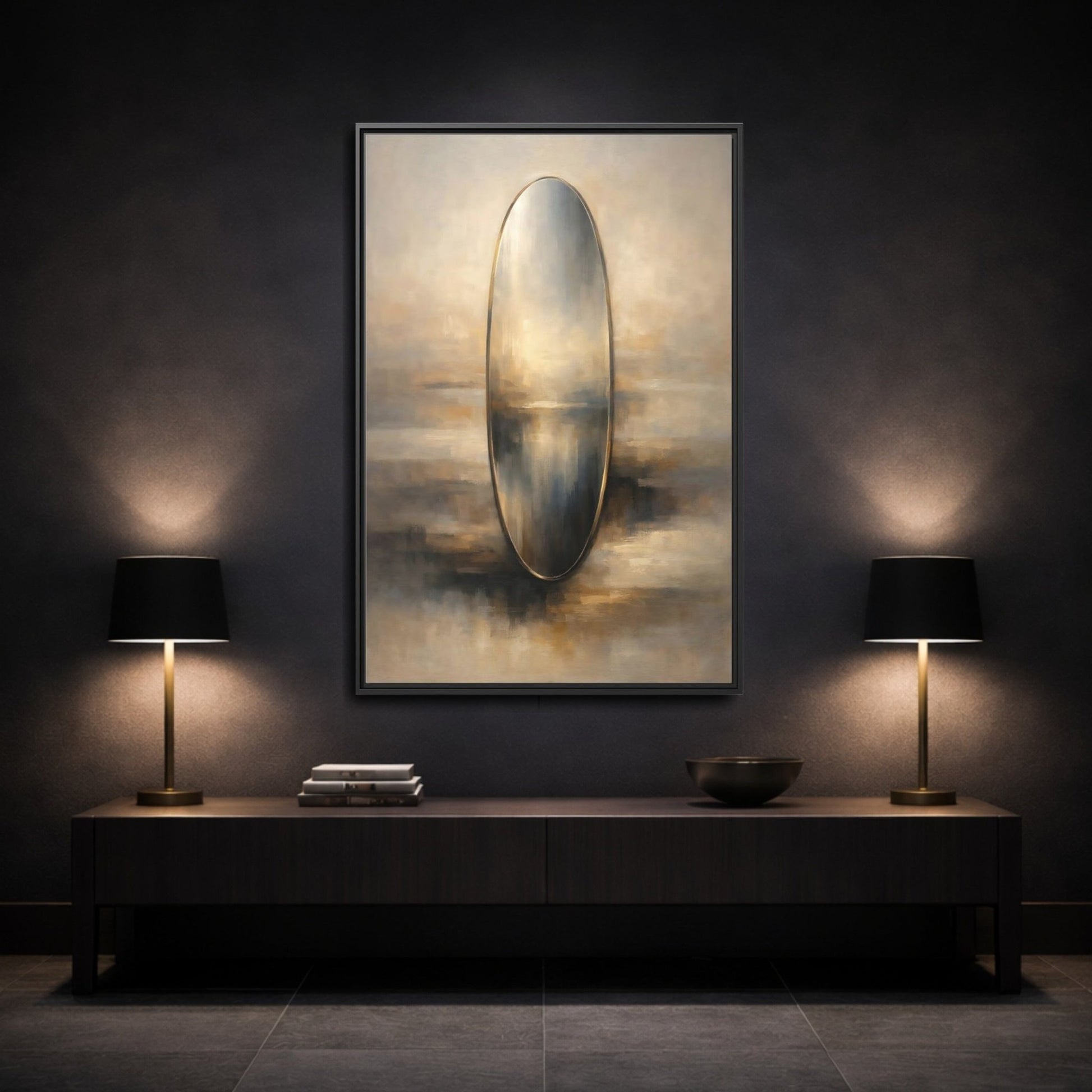 Abstract Reflective Oval Gold - Framed Canvas Wall Art Print - YesArtYes