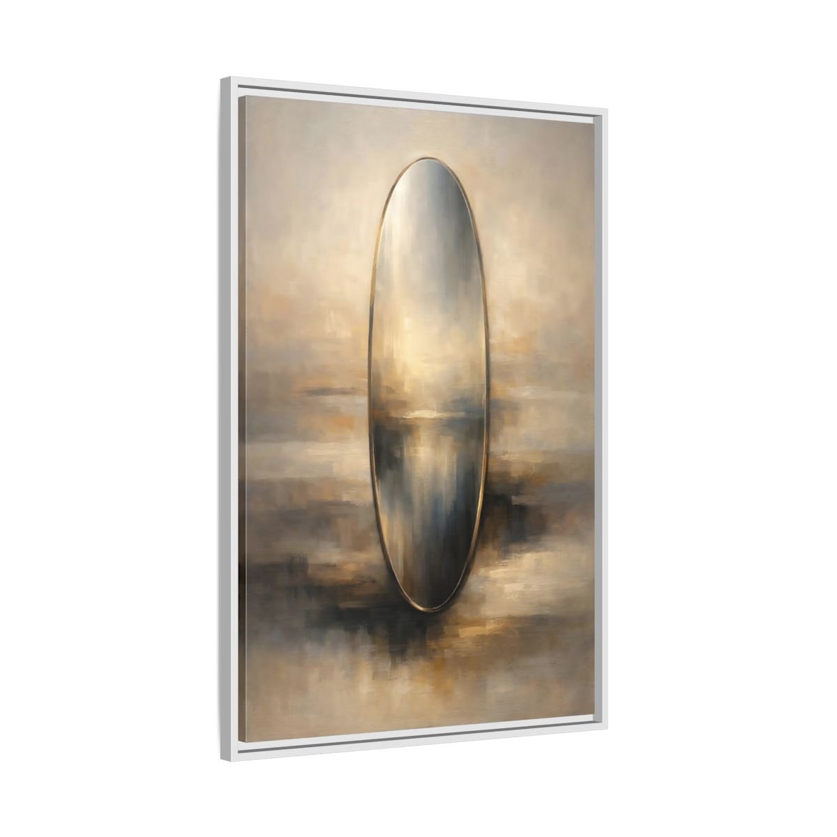 Abstract Reflective Oval Gold - Framed Canvas Wall Art Print - YesArtYes