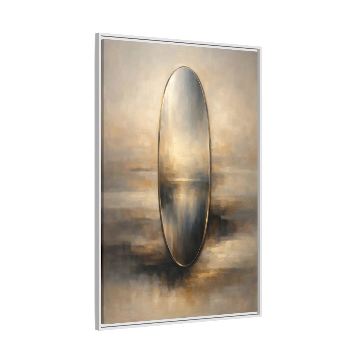 Abstract Reflective Oval Gold - Framed Canvas Wall Art Print - YesArtYes