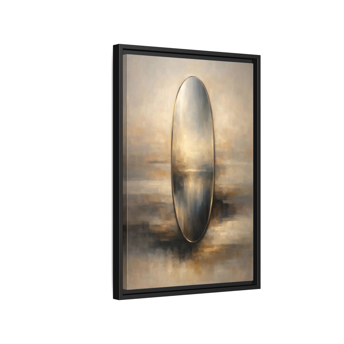 Abstract Reflective Oval Gold - Framed Canvas Wall Art Print - YesArtYes