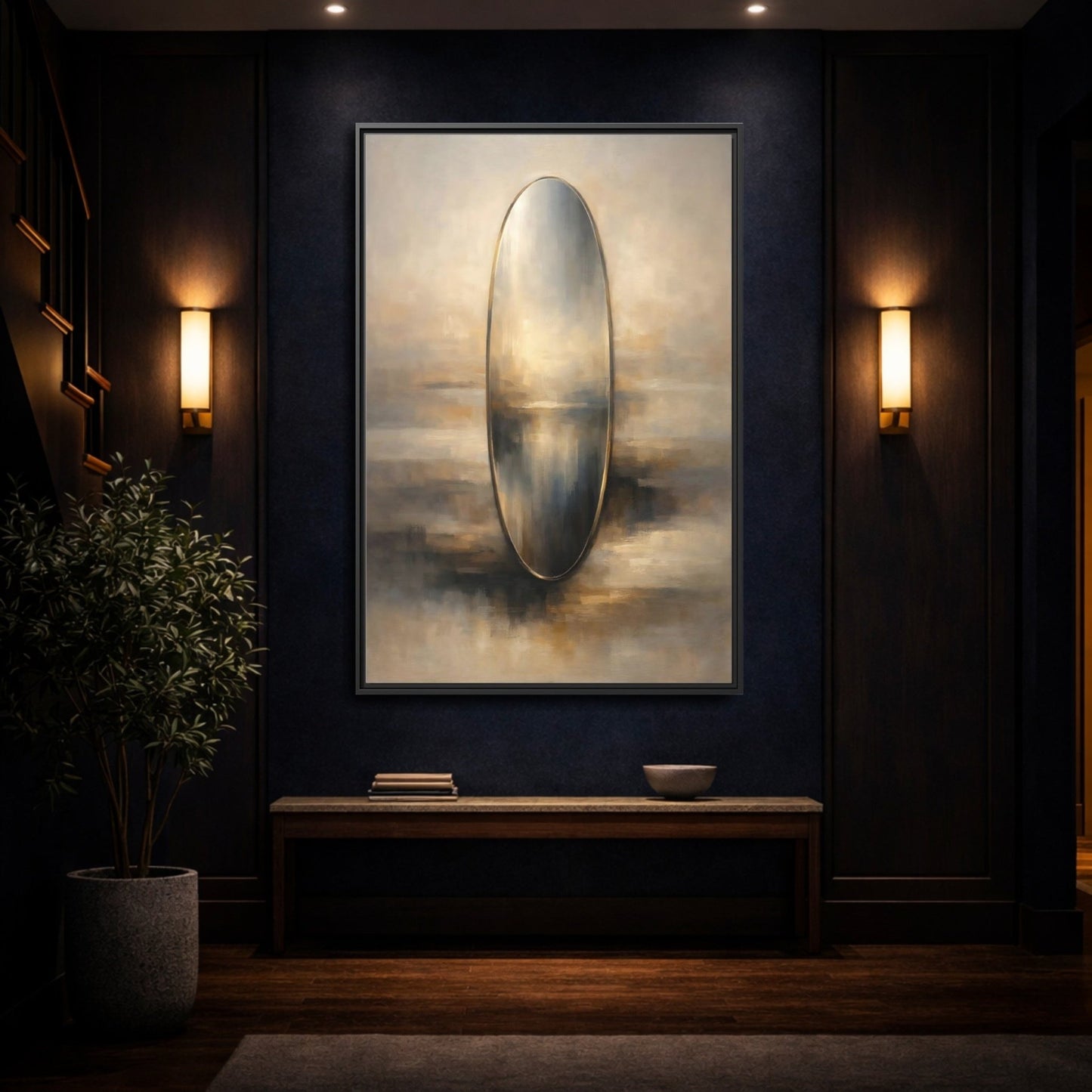 Abstract Reflective Oval Gold - Framed Canvas Wall Art Print - YesArtYes
