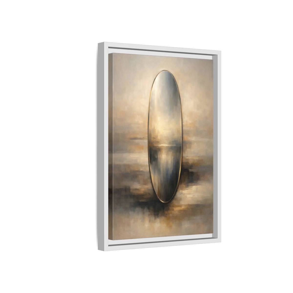 Abstract Reflective Oval Gold - Framed Canvas Wall Art Print - YesArtYes