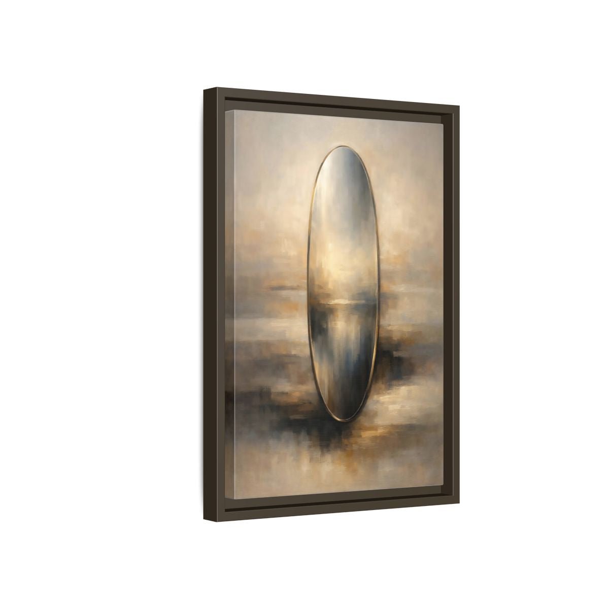 Abstract Reflective Oval Gold - Framed Canvas Wall Art Print - YesArtYes