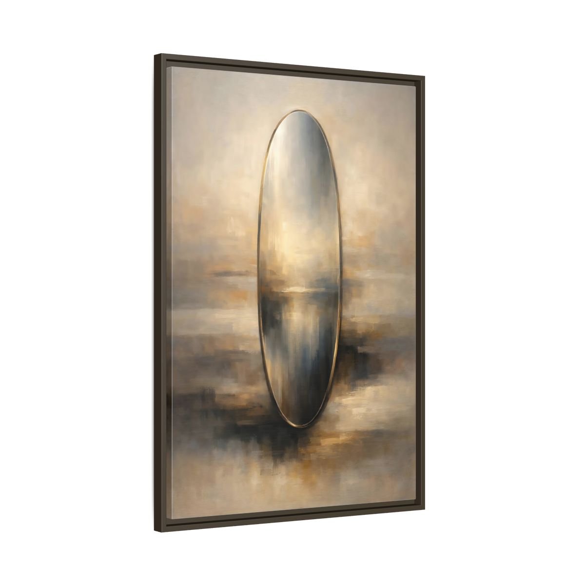 Abstract Reflective Oval Gold - Framed Canvas Wall Art Print - YesArtYes