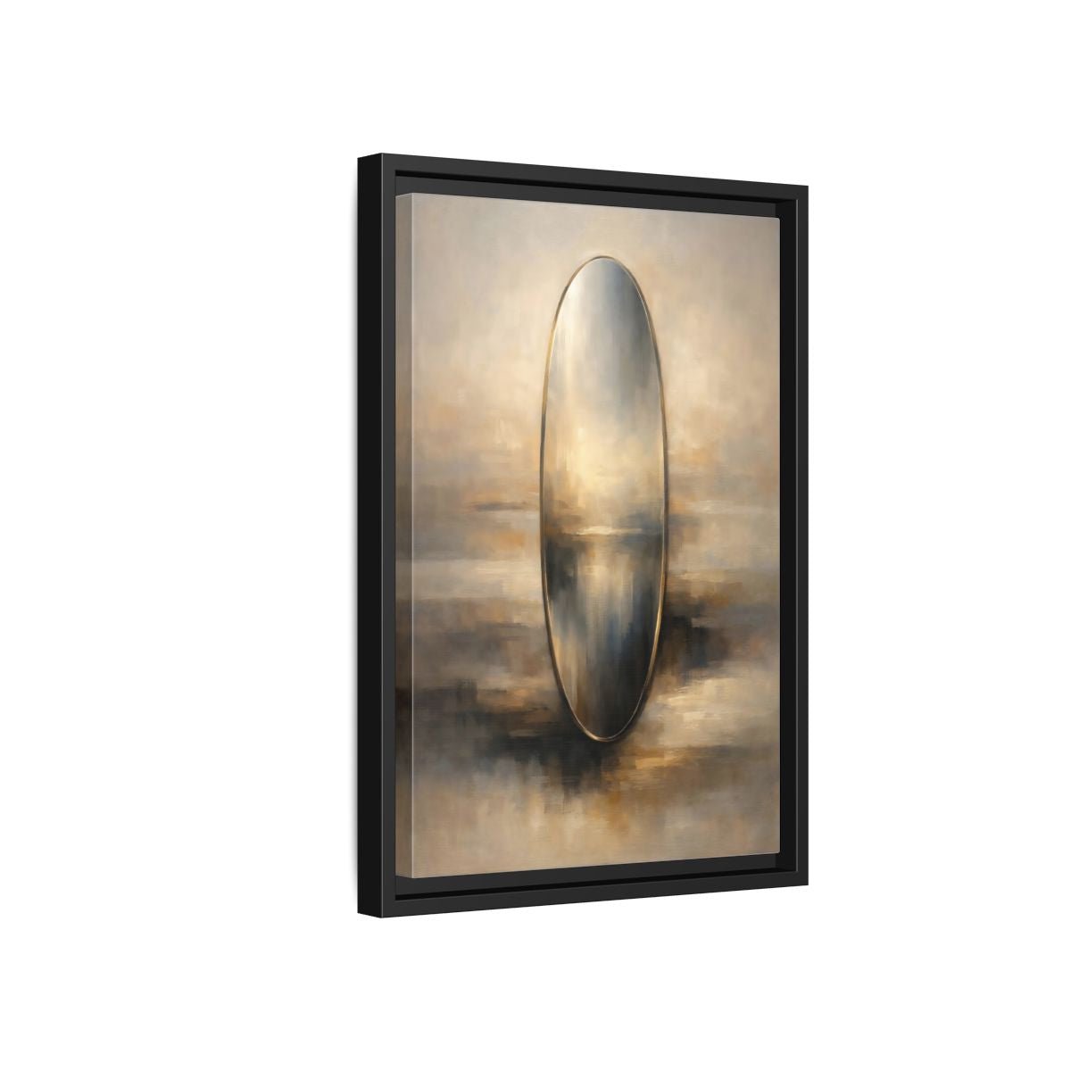 Abstract Reflective Oval Gold - Framed Canvas Wall Art Print - YesArtYes