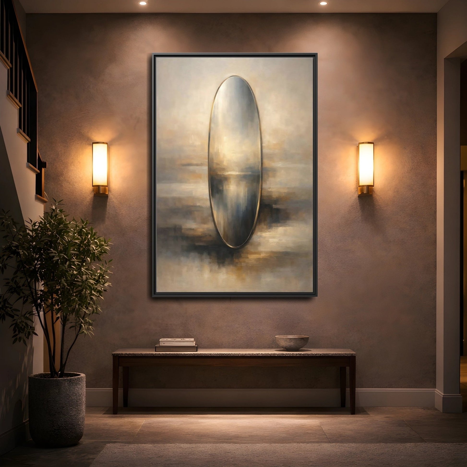 Abstract Reflective Oval Gold - Framed Canvas Wall Art Print - YesArtYes