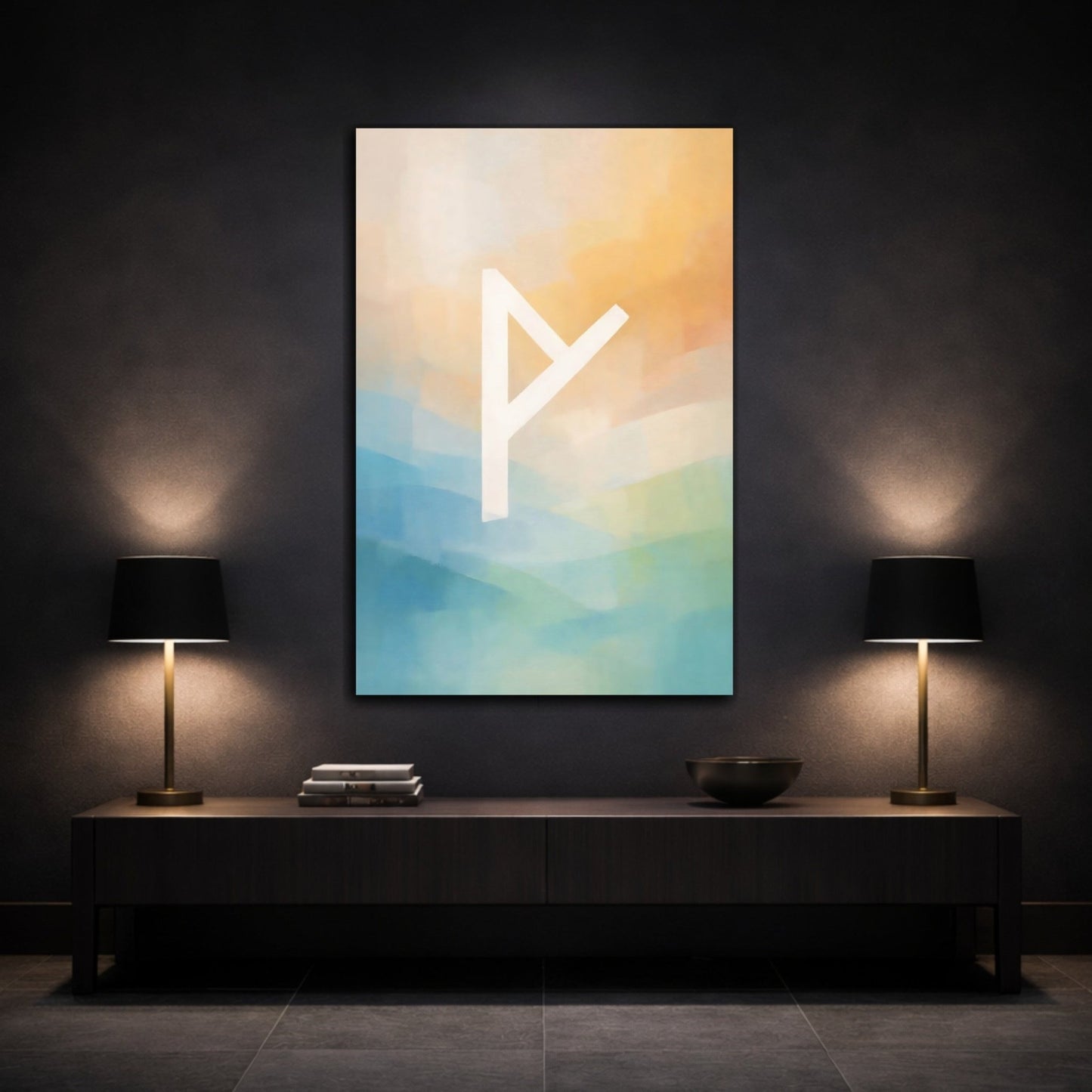 Abstract Runic Symbol Blue - Canvas Wall Art Print - YesArtYes