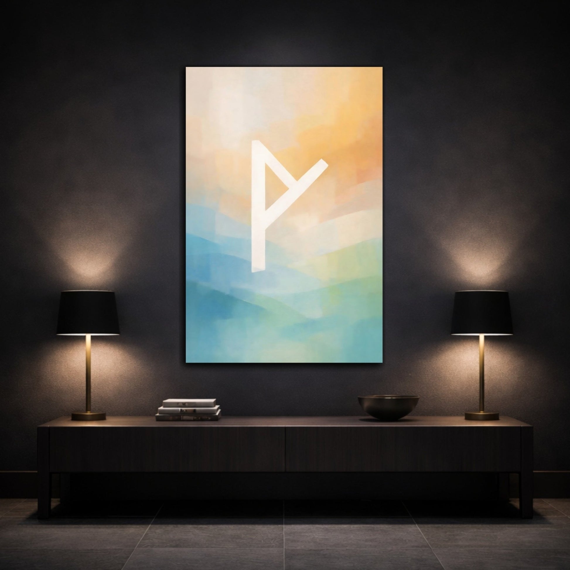 Abstract Runic Symbol Blue - Canvas Wall Art Print - YesArtYes