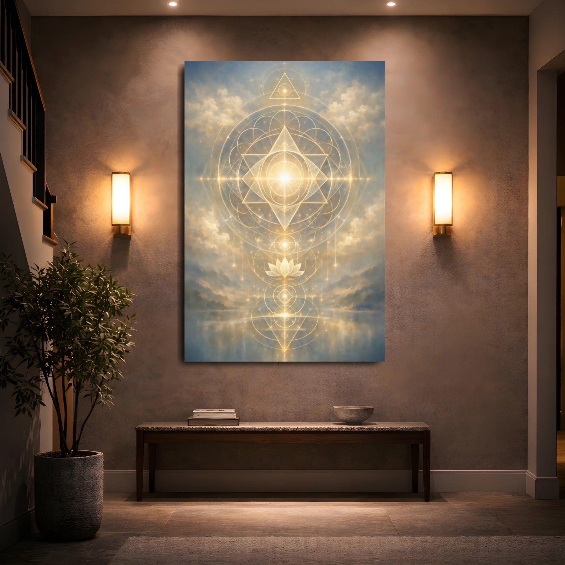 Abstract Sacred Geometry Golden Sacred Geometry shown as front canvas room wall art