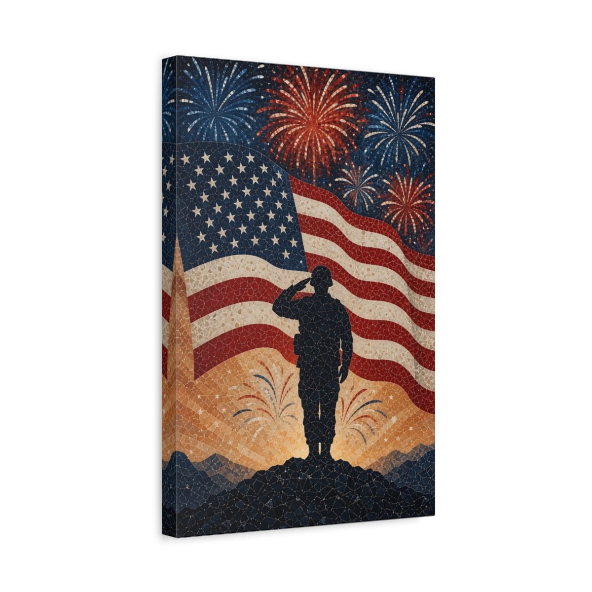 Abstract Saluting Soldier Red White Blue Canvas Print – Mosaic Decor for Living Room, Above Fireplace - YesArtYes
