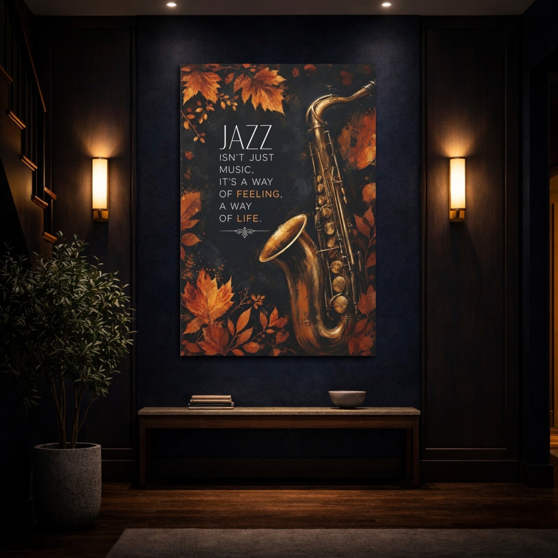 Abstract Saxophone Brown And Black Canvas Print – Decor for Living Room, Large Wall - YesArtYes