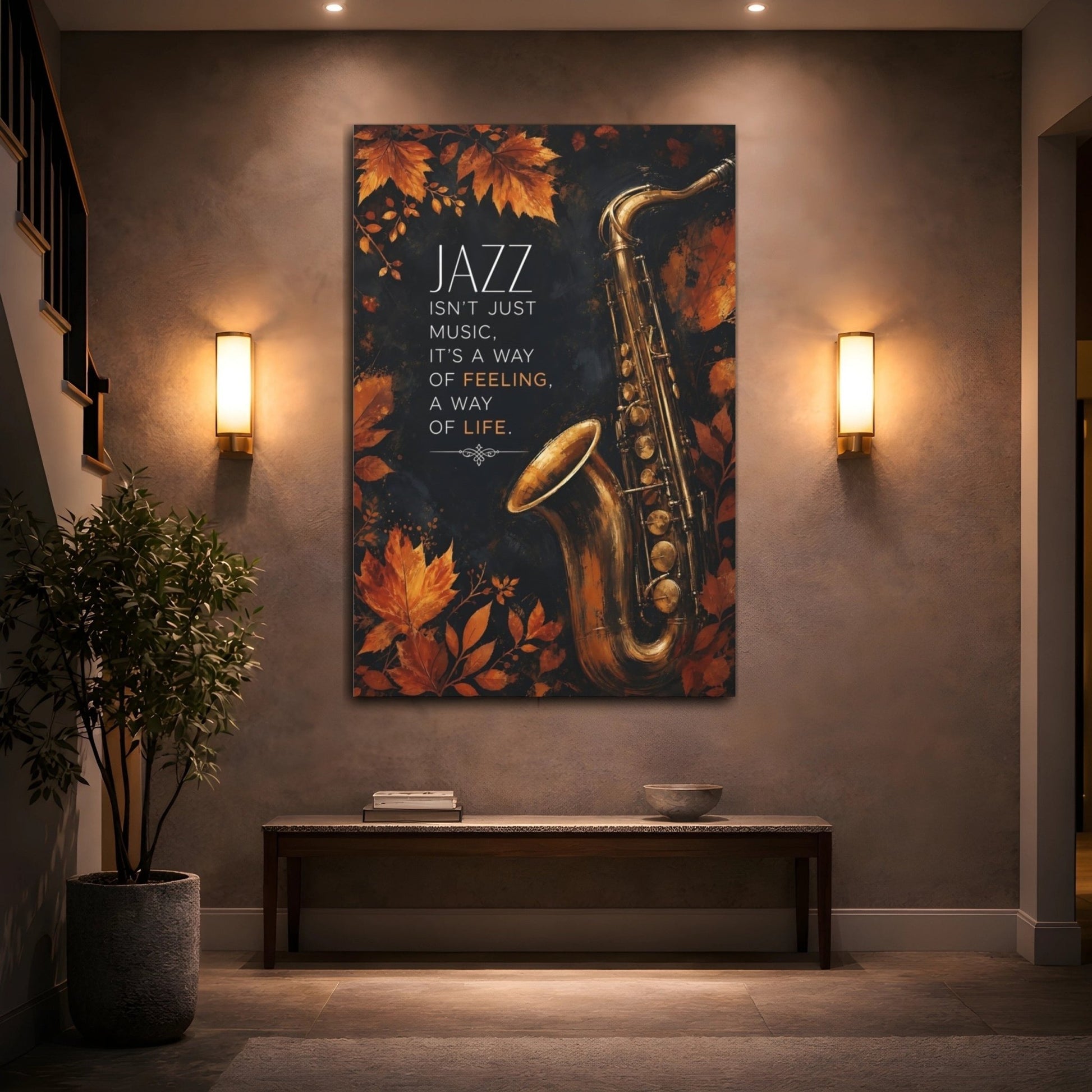 Abstract Saxophone Brown And Black Canvas Print – Decor for Living Room, Large Wall - YesArtYes