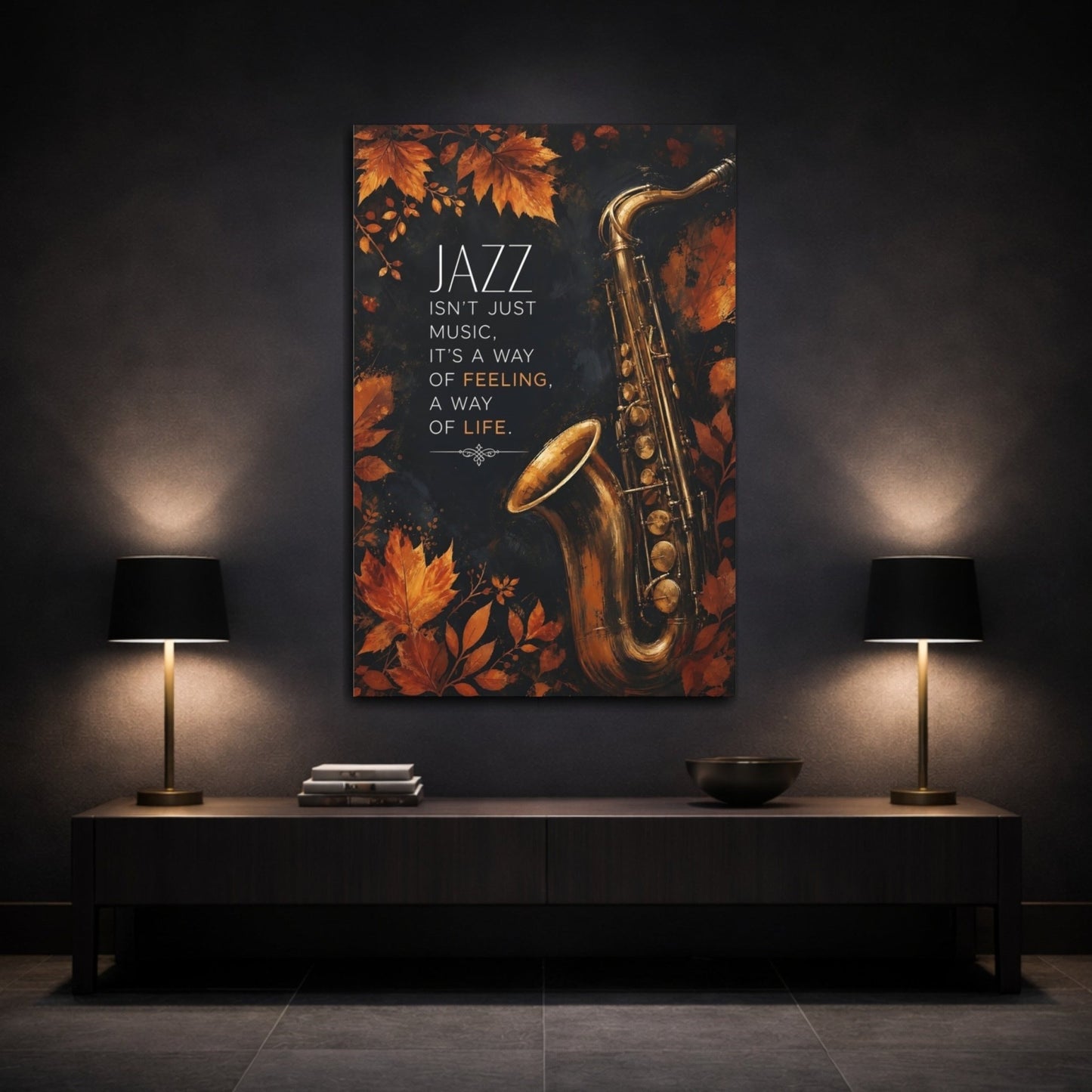 Abstract Saxophone Brown And Black Canvas Print – Decor for Living Room, Large Wall - YesArtYes