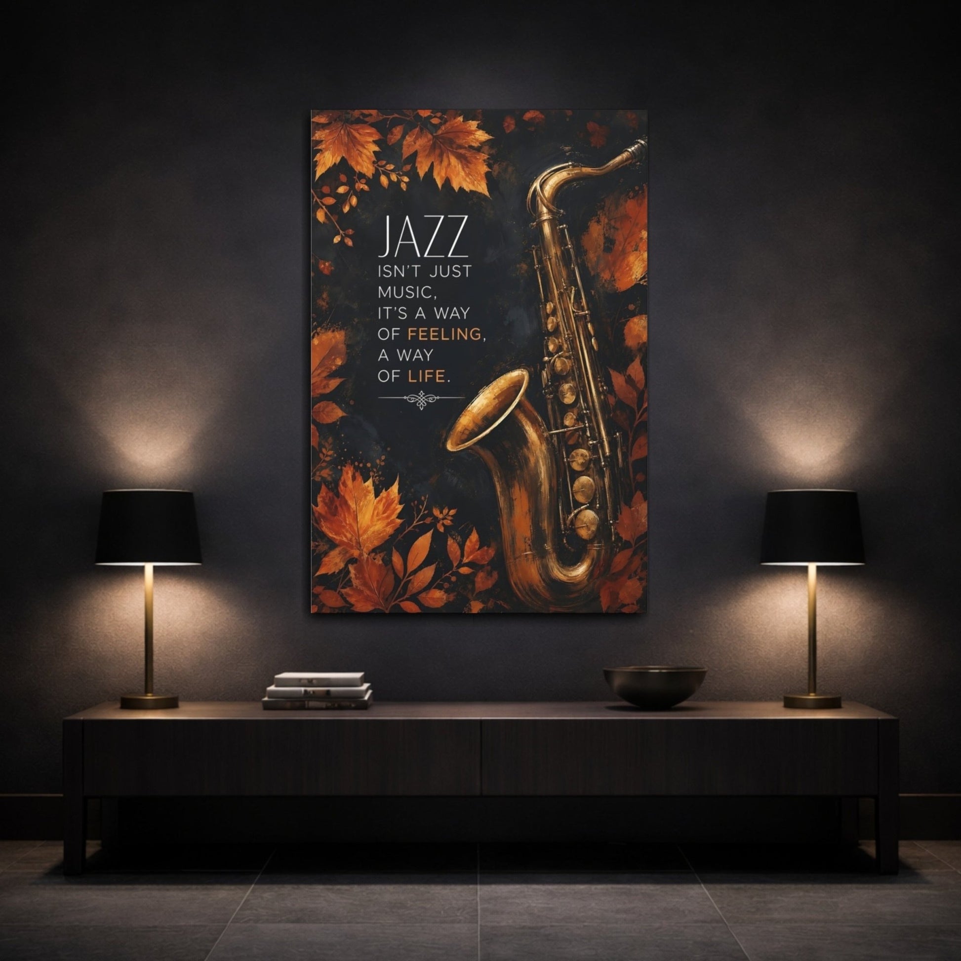 Abstract Saxophone Brown And Black Canvas Print – Decor for Living Room, Large Wall - YesArtYes