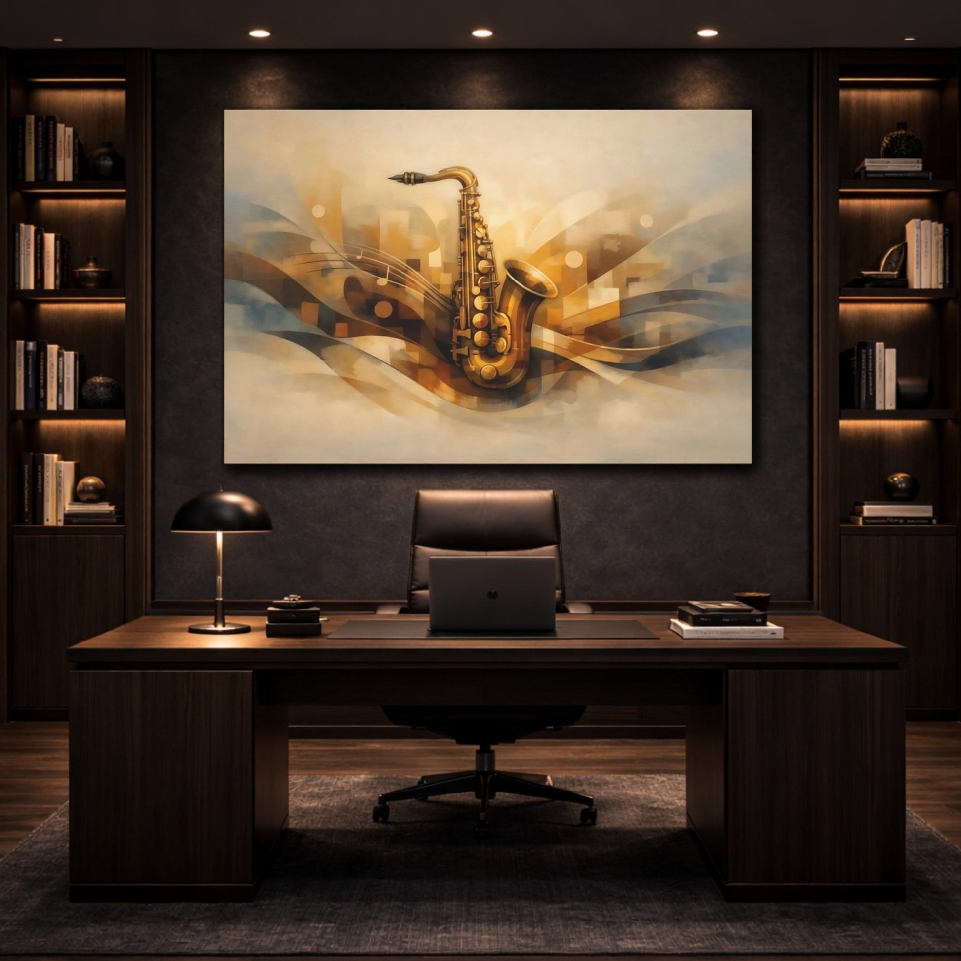 Abstract Saxophone Golden - Canvas Wall Art Print - YesArtYes