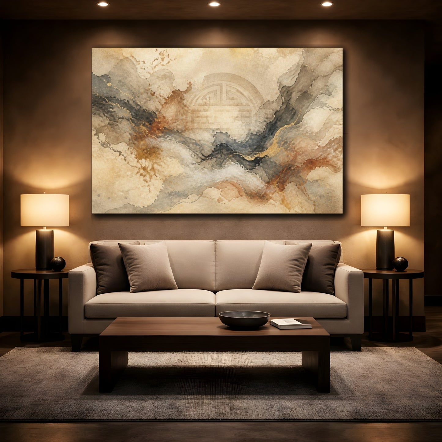 Mockup 2. Abstract Seal Circle shown as canvas print
