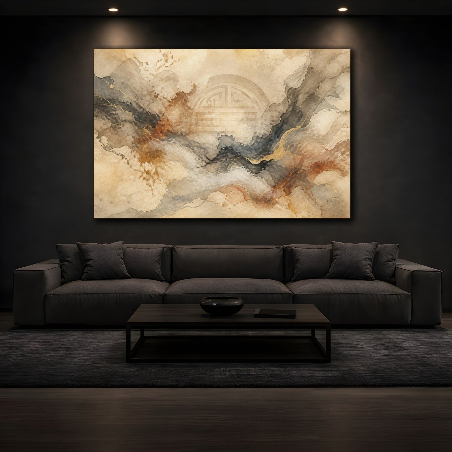Mockup 3. Abstract Seal Circle shown as canvas print