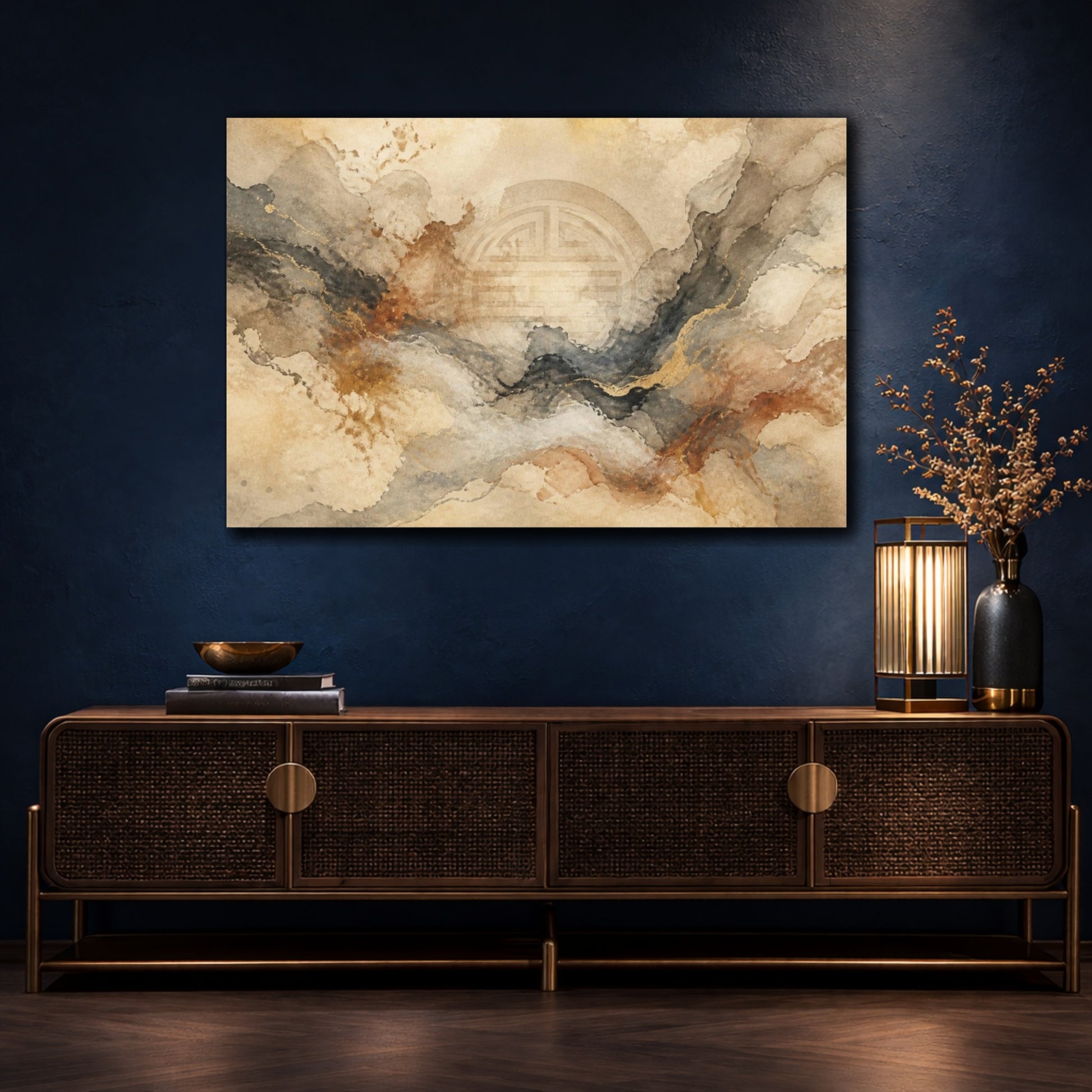 Mockup 4. Abstract Seal Circle shown as canvas print